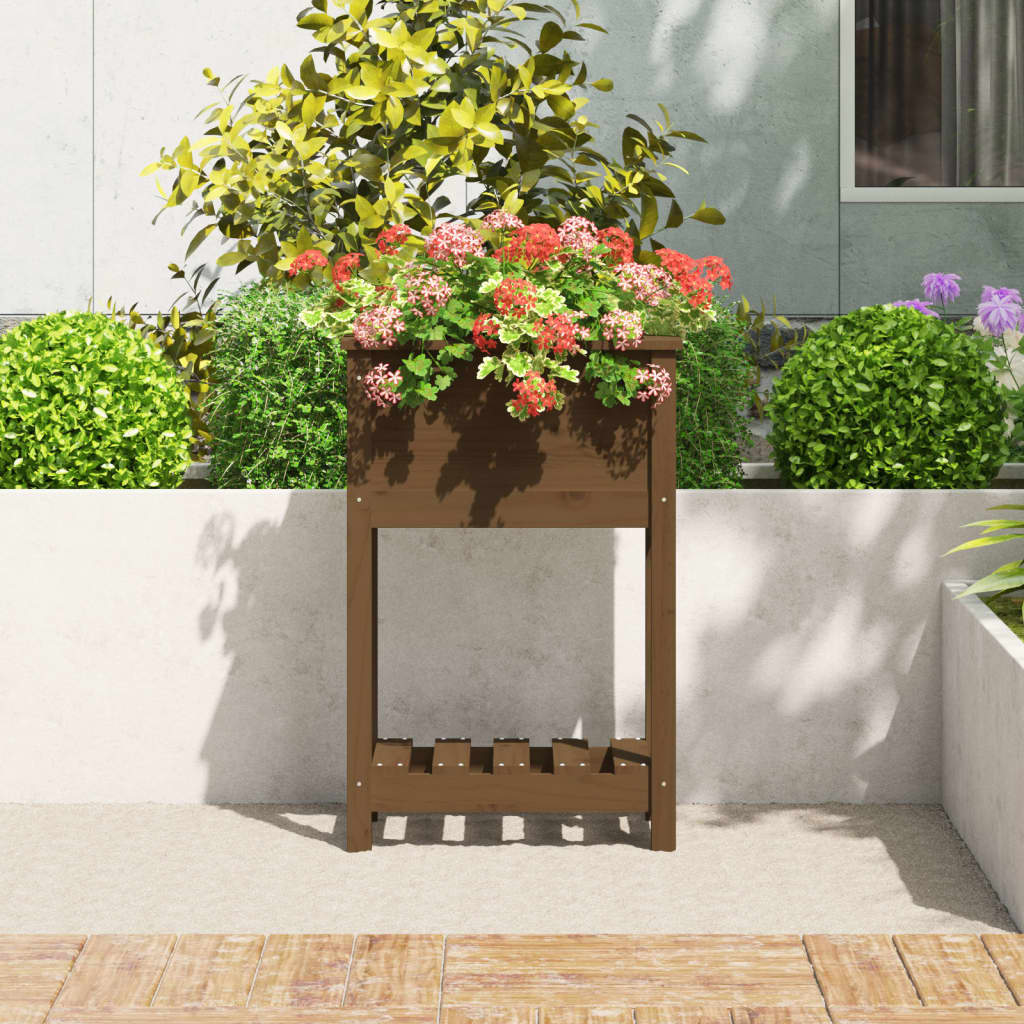 Vidaxl plantenbak met schap 54x34,5x81 cm groenhout honingbruin