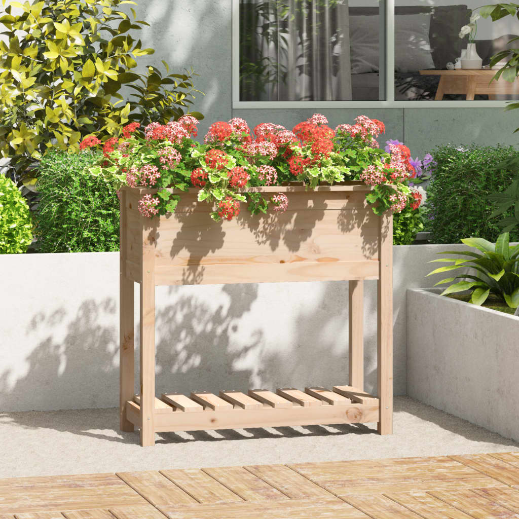 VidaXL Plantenbak met schap 82,5x34,5x81 cm massief groenenhout