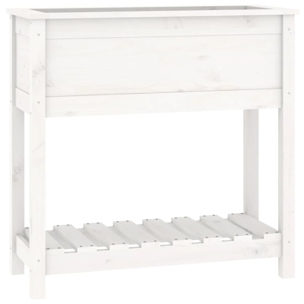Vidaxl plantenbak met schap 82,5x34,5x81 cm massief groenhout wit