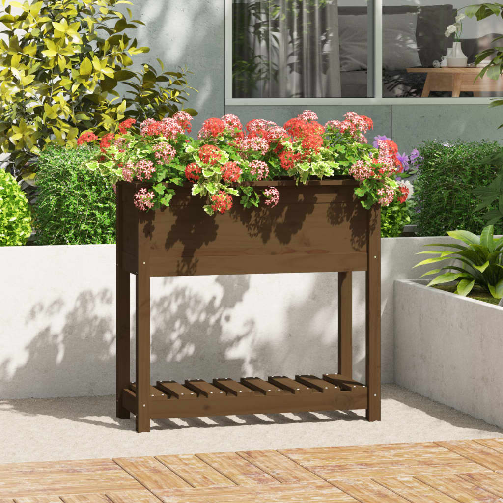 Vidaxl plantenbak met schap 82,5x34,5x81 cm groenhout honingbruin