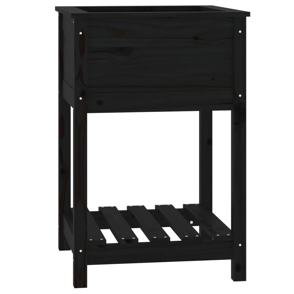 Vidaxl plantenbak met schap 54x54x81 cm massief groenenhout zwart