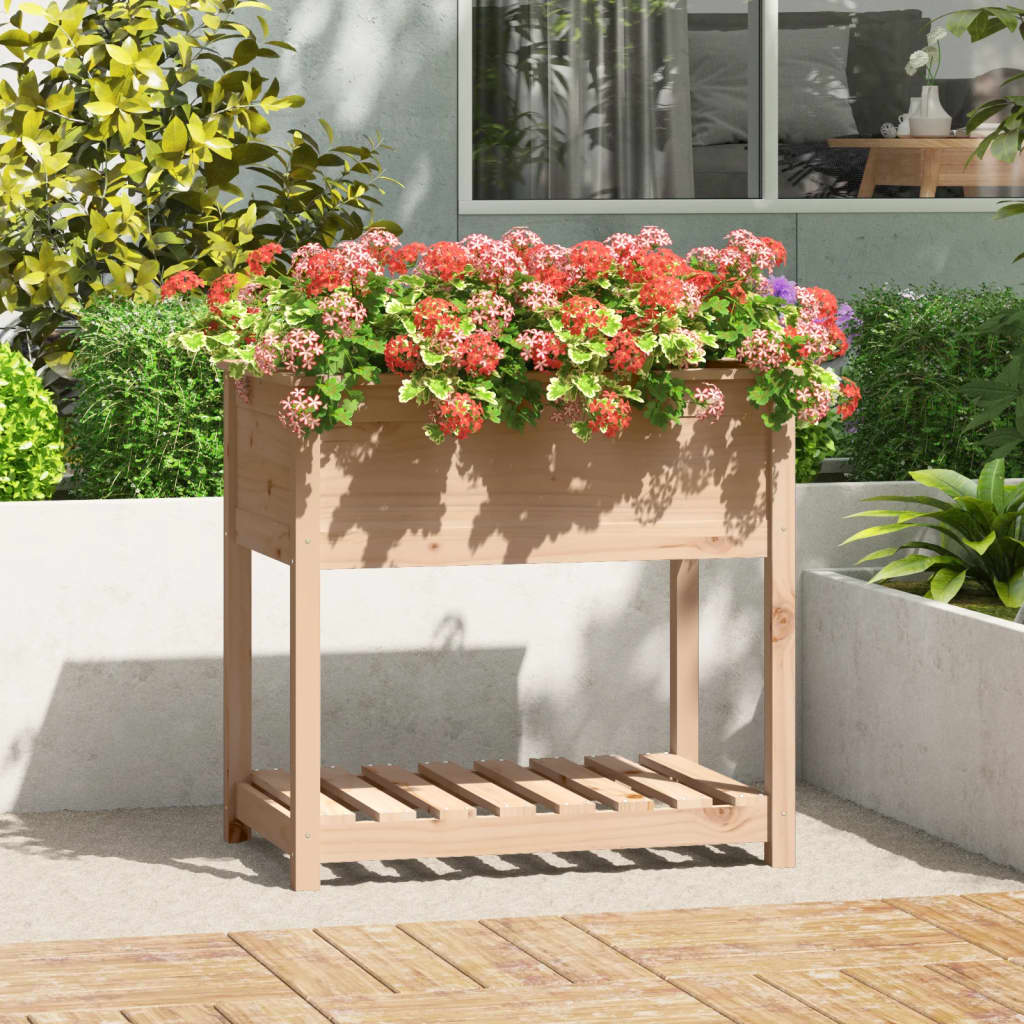 Vidaxl plantenbak met schap 82,5x54x81 cm massief groenhout