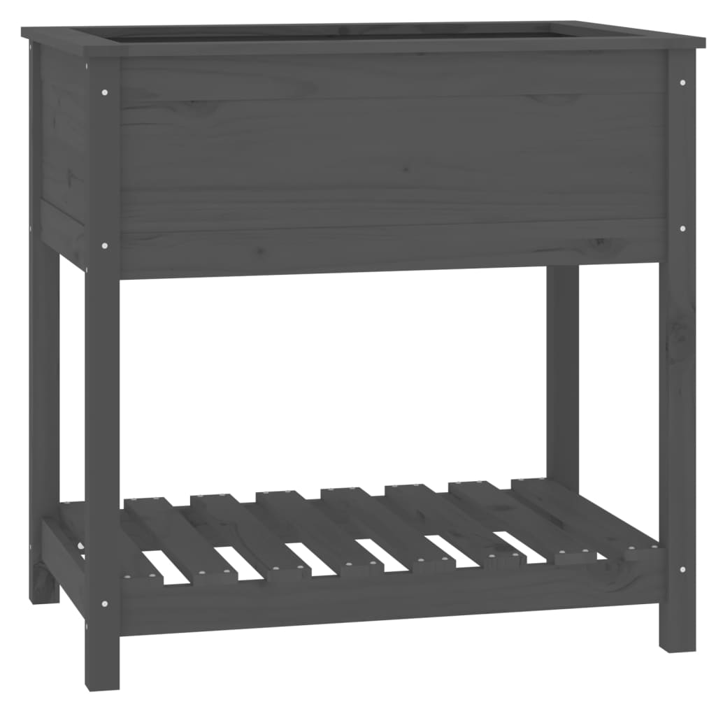 VidaXL Plantenbak met schap 82,5x54x81 cm massief groenenhout grijs