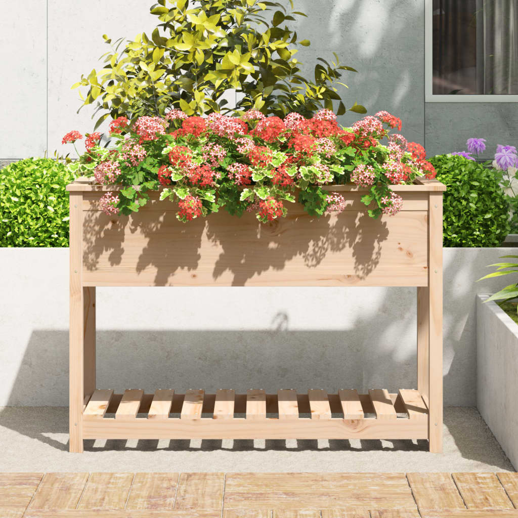 Vidaxl plantenbak met schap 111,5x54x81 cm massief groenenhout