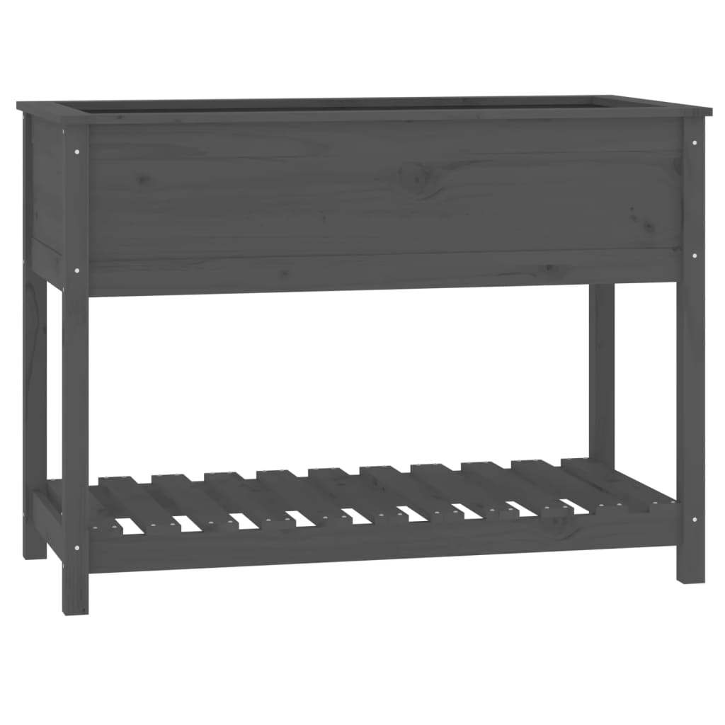 Vidaxl plantenbak met schap 111,5x54x81 cm massief groenenhout grijs