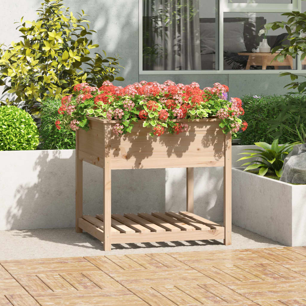 Vidaxl plantenbak met schap 82,5x82,5x81 cm massief groenhout