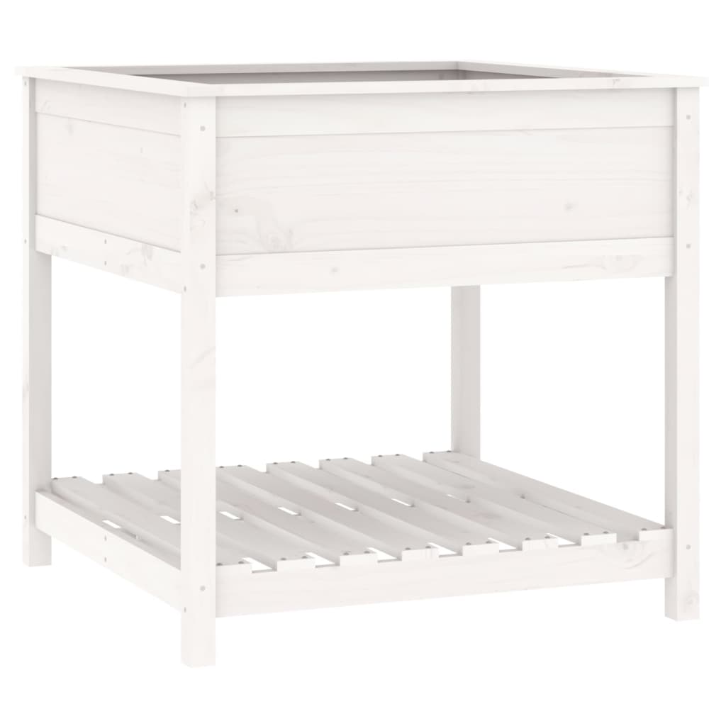 Vidaxl plantenbak met schap 82,5x82,5x81 cm massief groenhout wit