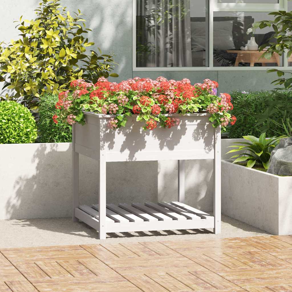 Vidaxl plantenbak met schap 82,5x82,5x81 cm massief groenhout wit