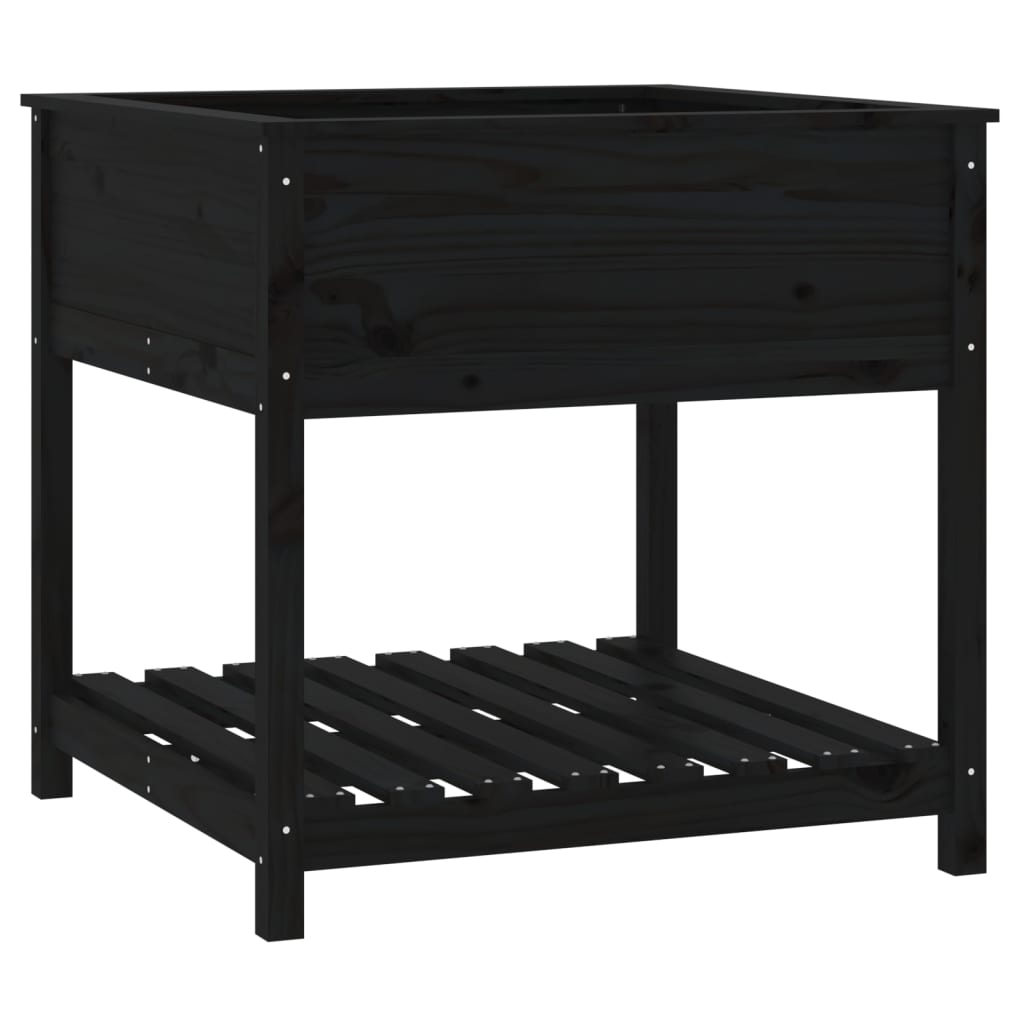 Vidaxl plantenbak met schap 82,5x82,5x81 cm massief groenenhout zwart