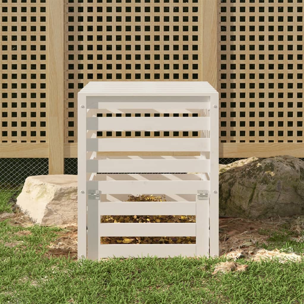 Vidaxl compostbak 63,5x63,5x77,5 cm massief groenhout wit