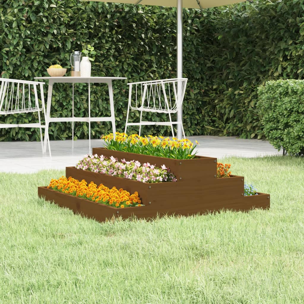 Vidaxl plantenbak 80x80x27 cm massief groenhout honingbruin