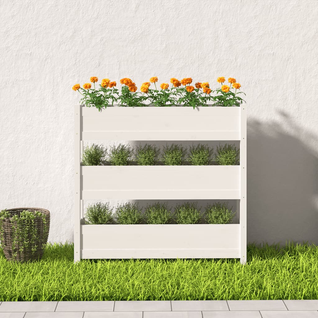 Vidaxl plantenbak 112x25x104,5 cm massief groenhout wit