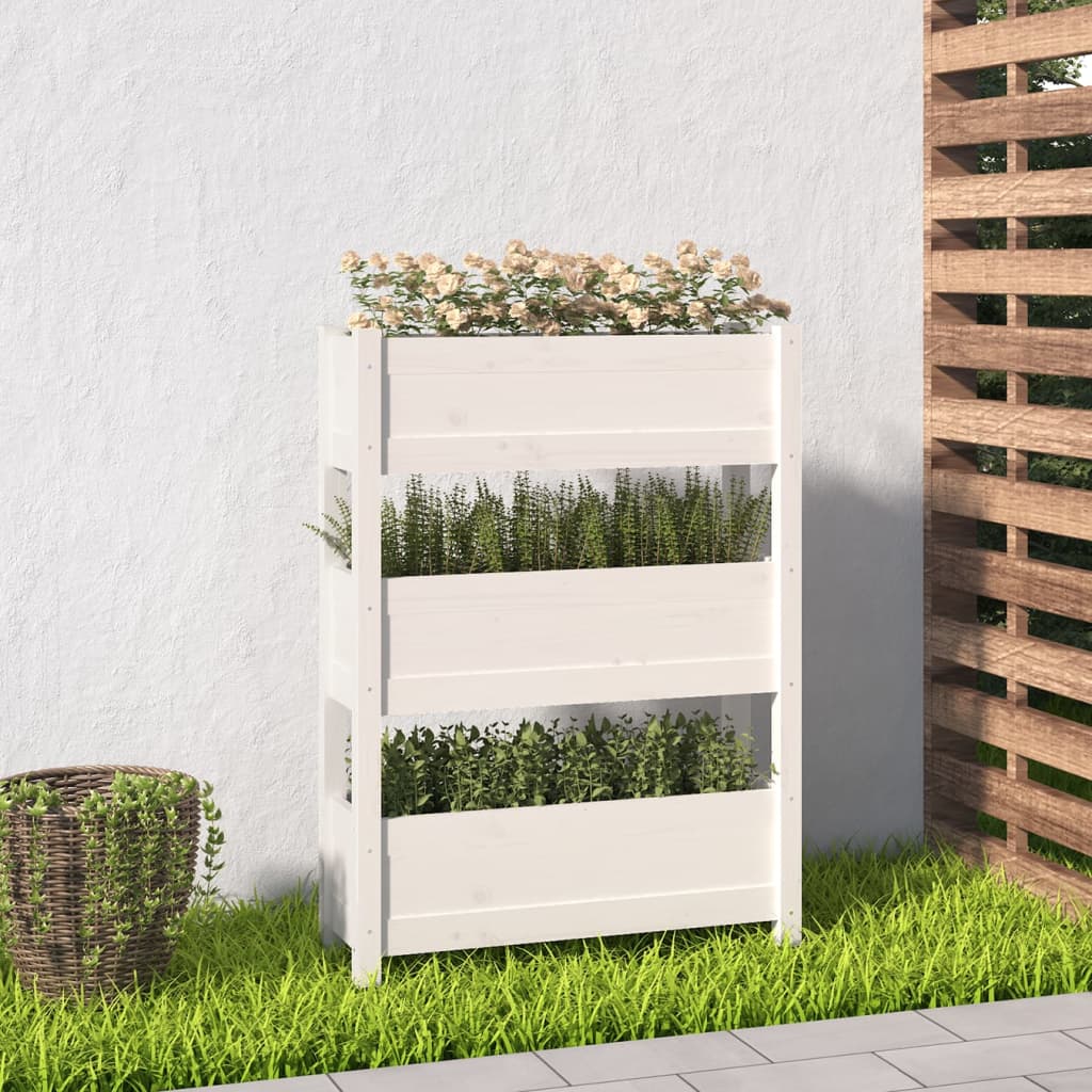 Vidaxl plantenbak 77x25x104,5 cm massief groenhout wit