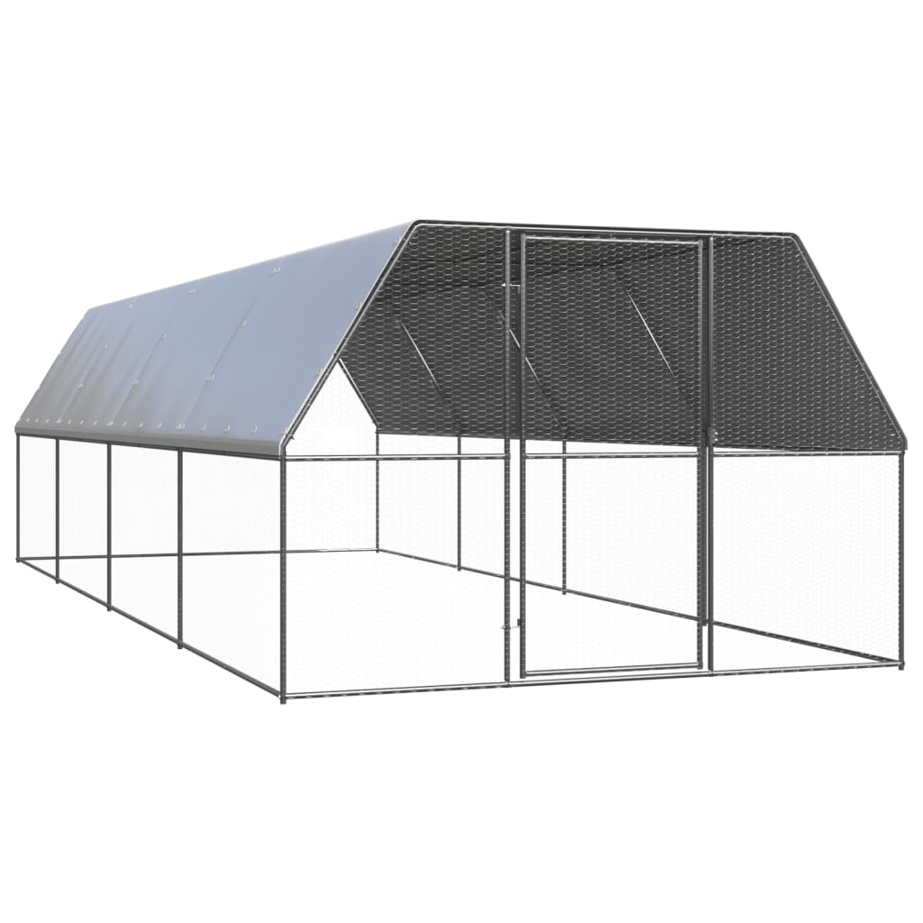 VidaXL Buitenhok voor kippen 3x8x2m gegalvaniseerd staal