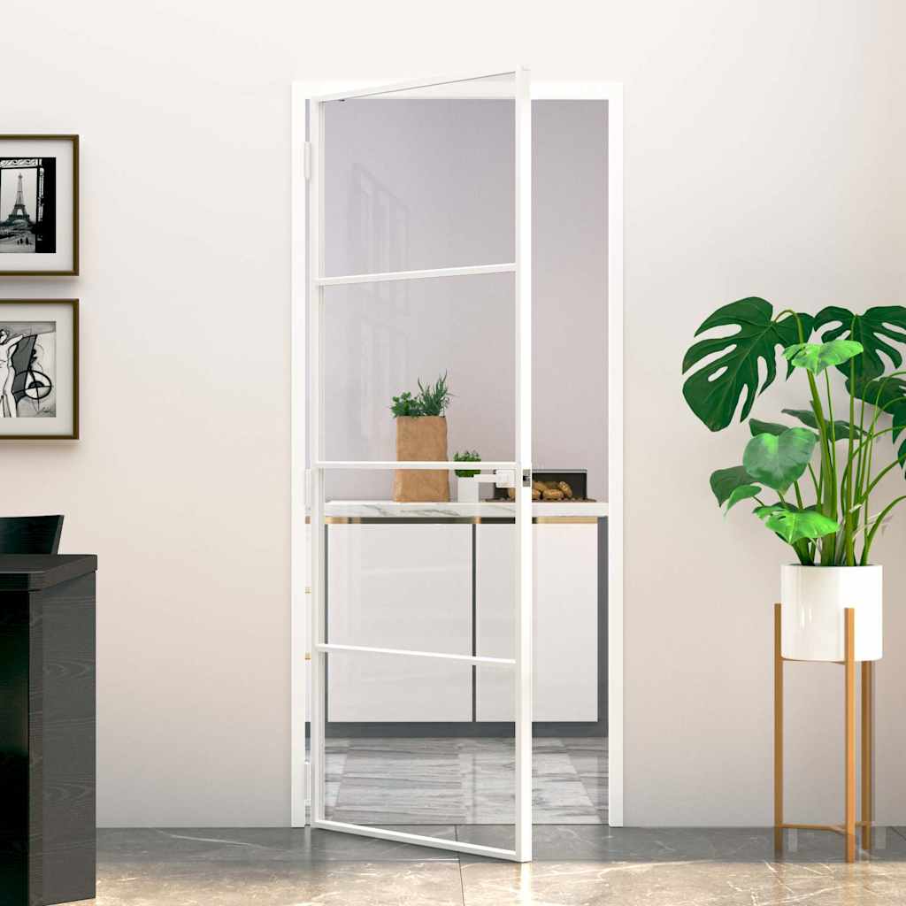 VidaXL Binnendeur 83x201,5 cm gehard glas en aluminium klein wit