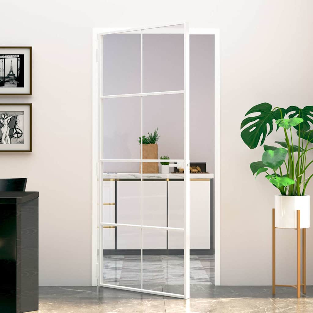 Vidaxl binnendeur 93x201,5 cm gehard glas en aluminium klein wit