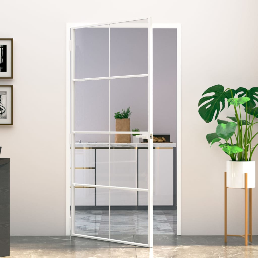 VidaXL Binnendeur 102x201,5 cm gehard glas en aluminium klein wit