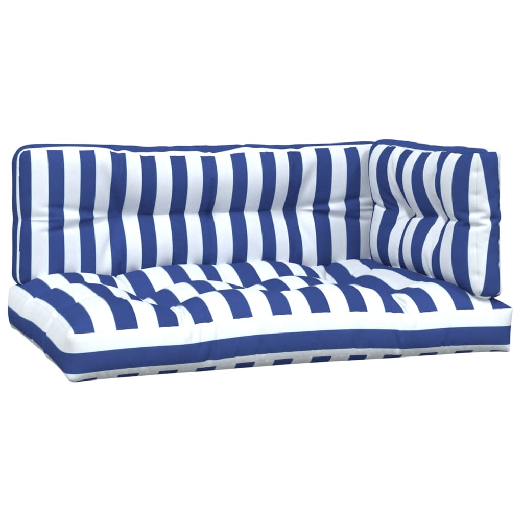 Vidaxl palletkussens 3 st gestreept stof wit en blauw