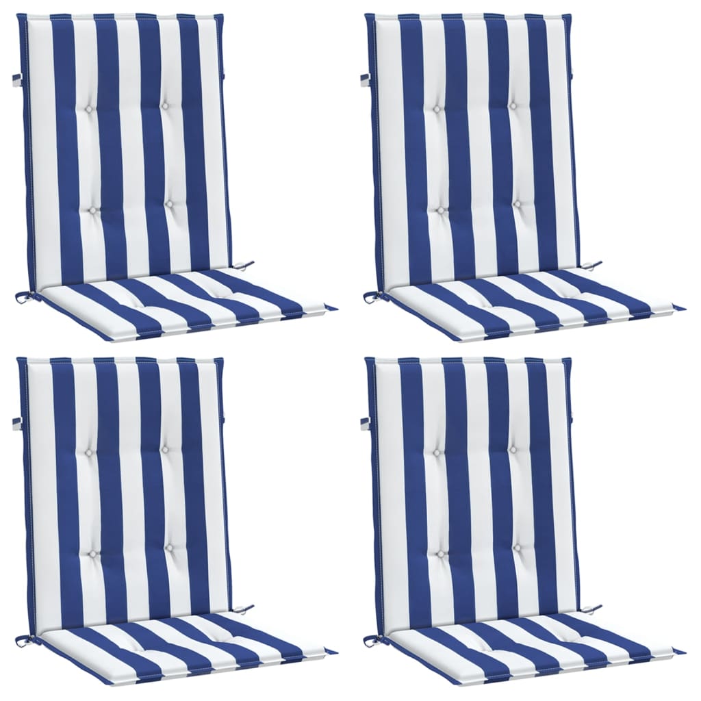 Vidaxl stoelkussens 4 st lage vloerkleed gestreept stof wit en blauw