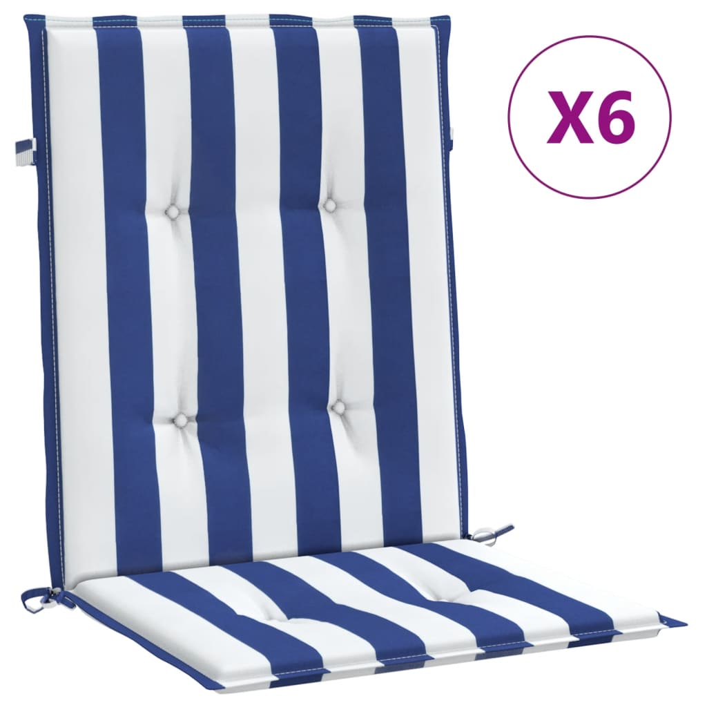 Vidaxl stoelkussens 6 st lage vloerkleed gestreept stof wit en blauw