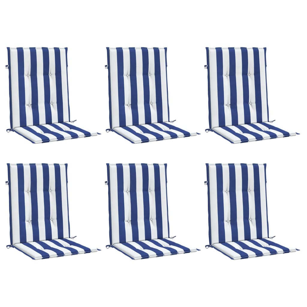 Vidaxl stoelkussens 6 st lage vloerkleed gestreept stof wit en blauw