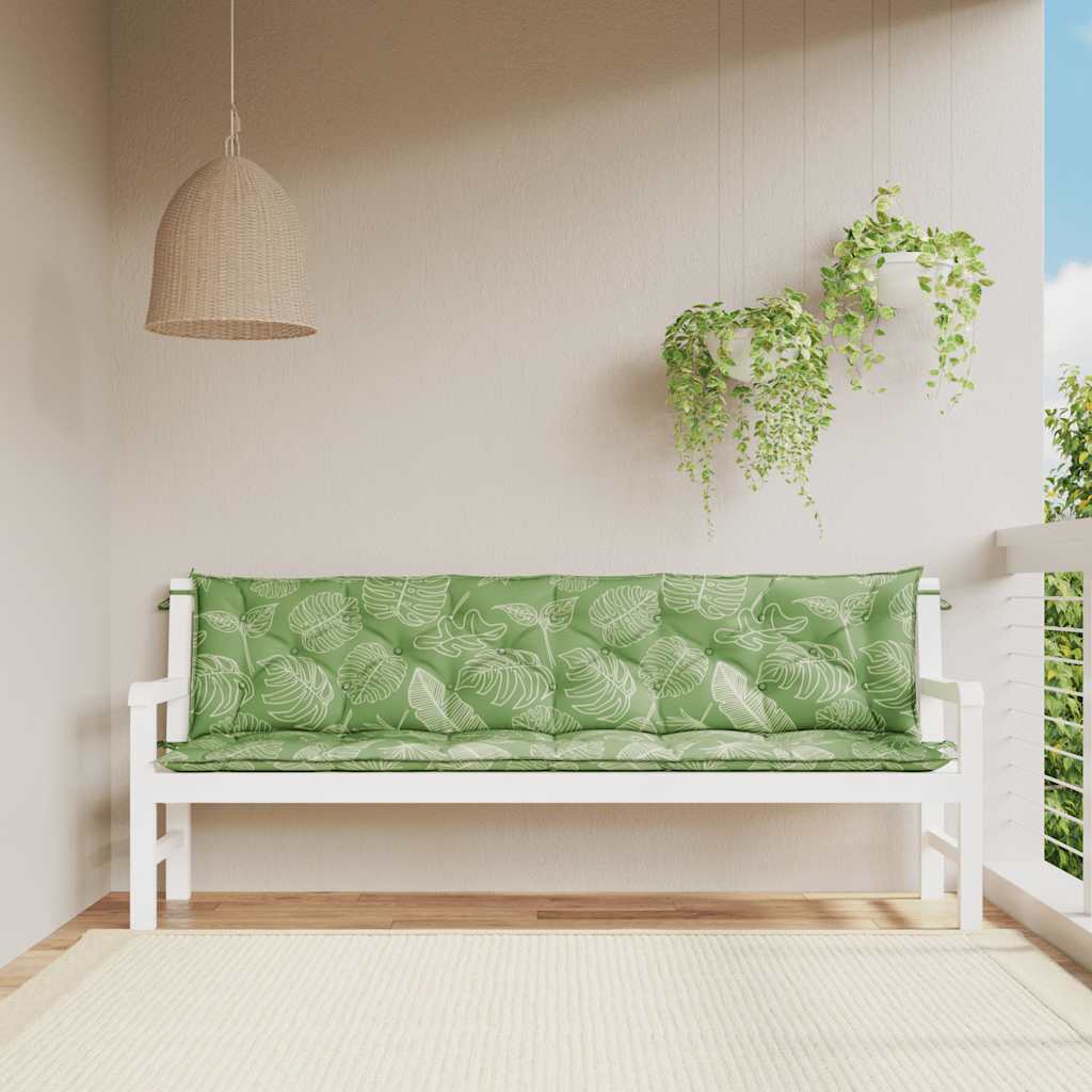 VidaXL Tuinbankkussens 2 st bladpatroon 200x50x7 cm stof