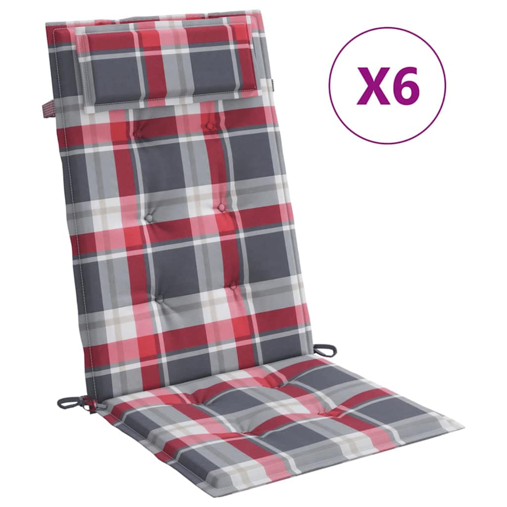 Vidaxl stoelkussens 6 st hoge rug ruitpatroon oxford stof rood