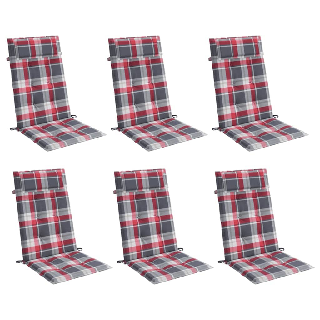 Vidaxl stoelkussens 6 st hoge rug ruitpatroon oxford stof rood