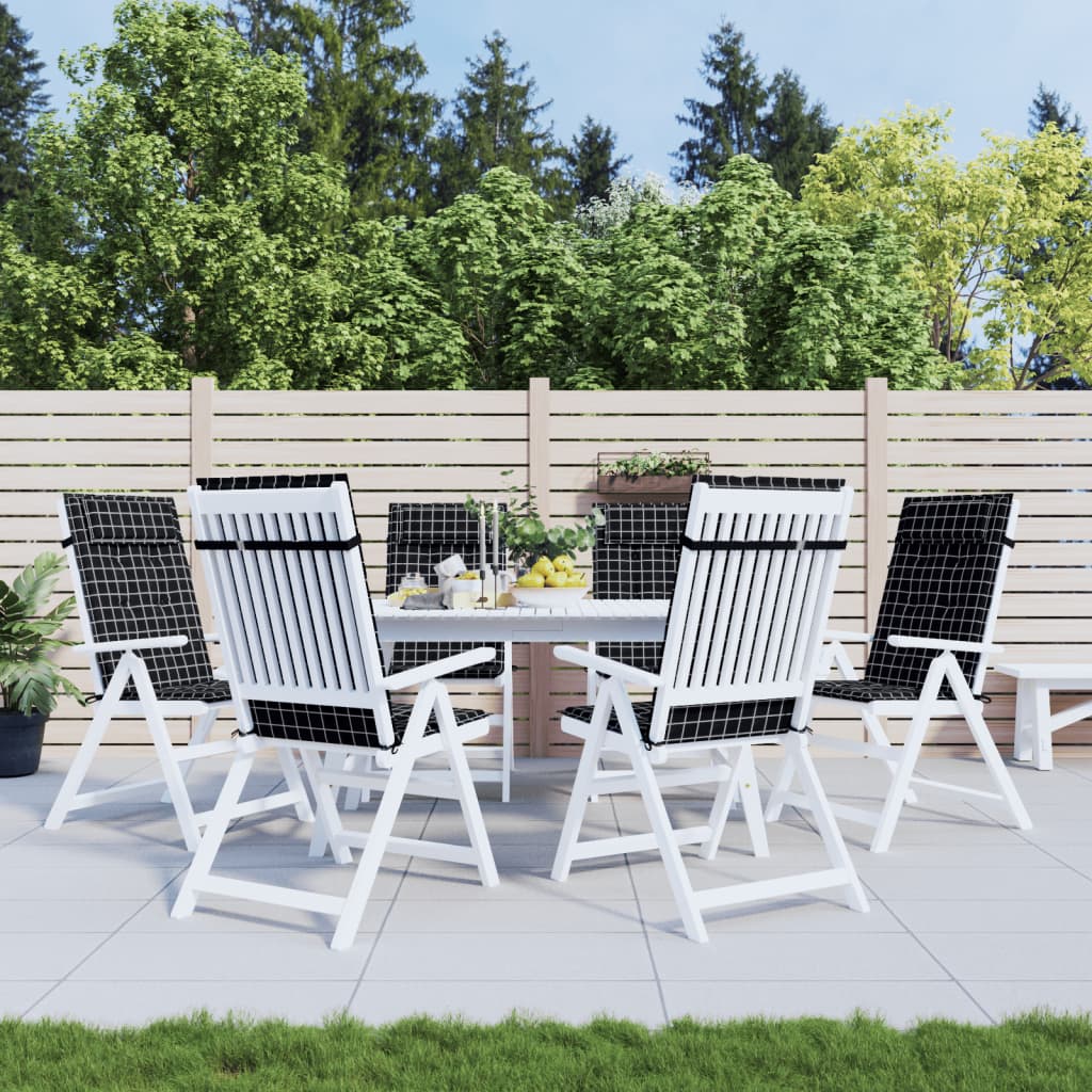 VidaXL Stoelkussens 6 st hoge rug ruitpatroon oxford stof zwart