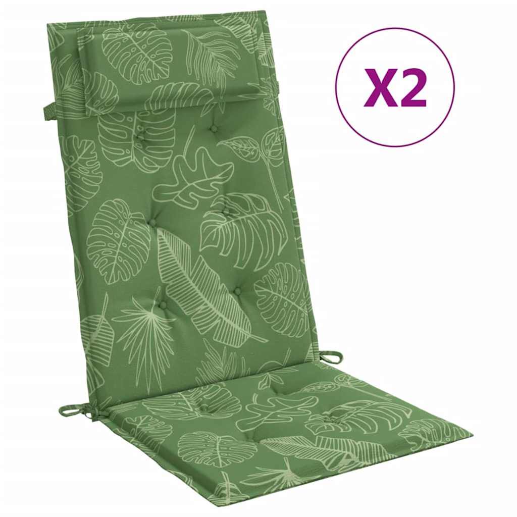 Vidaxl stoelkussens 2 st hoge rug bladpatroon oxford stof