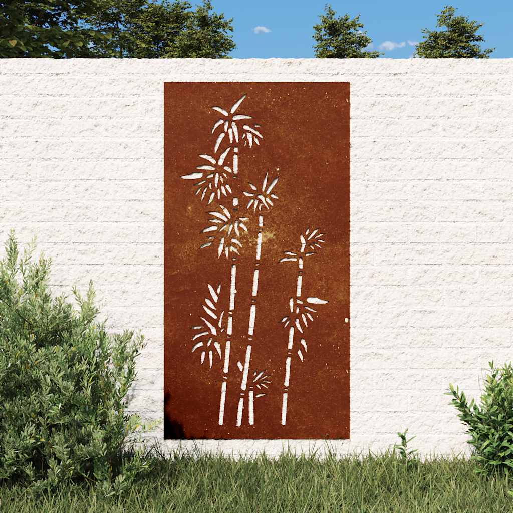 Vidaxl wanddecoratie tuin bamboe-ontwerp 105x55 cm cortenstaal