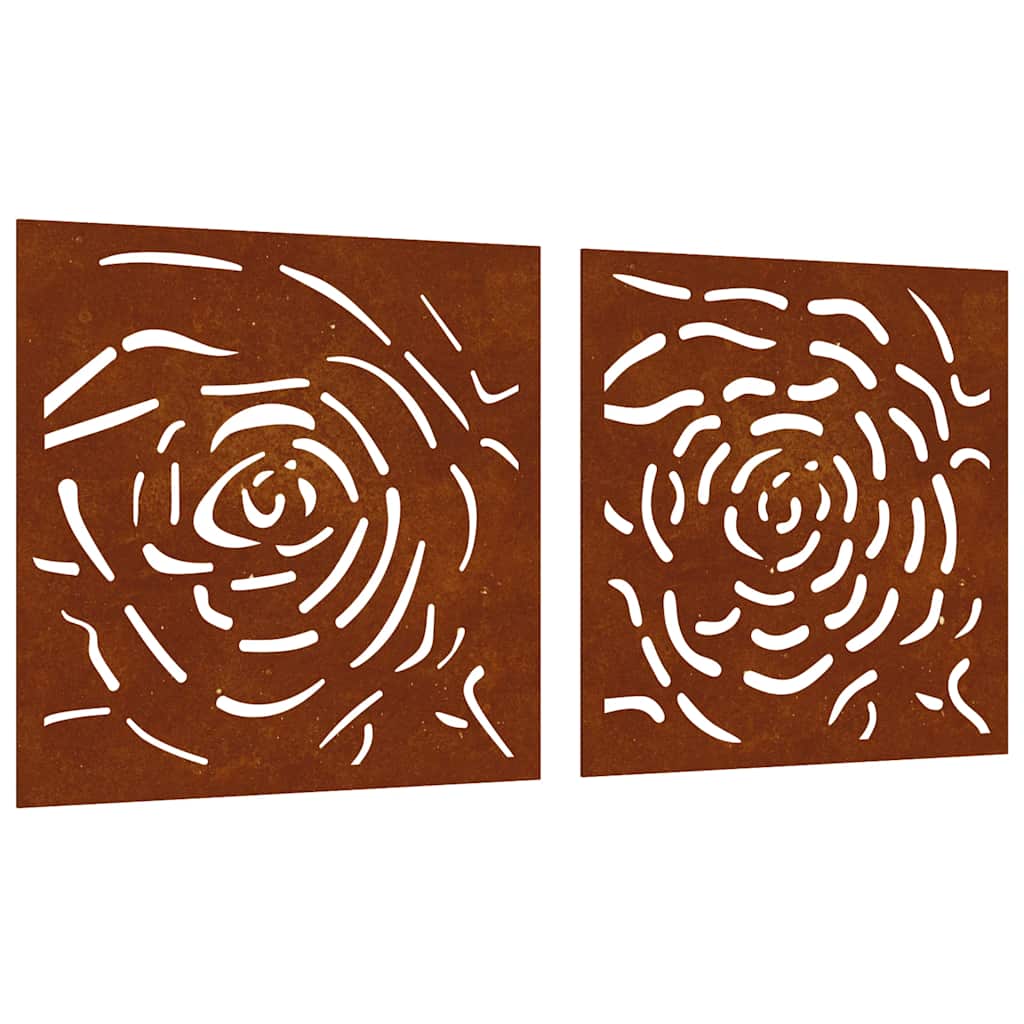 Vidaxl wanddecoratie tuin 2 st rozenontwerp 55x55 cm cortenstaal