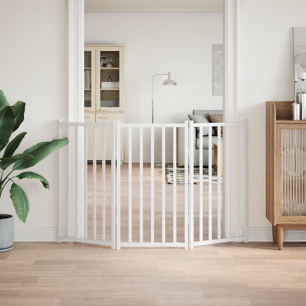 Vidaxl hondenhek inklapbaar 3 panelen 150 cm massief vuurhout wit