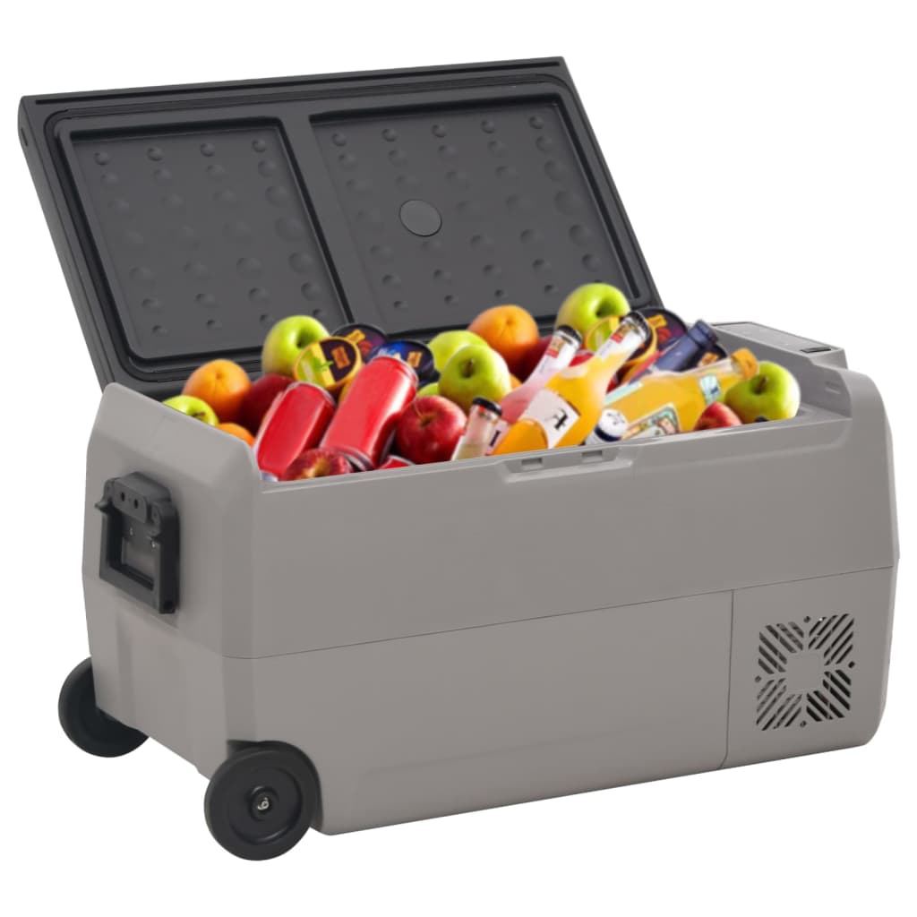 Vidaxl koelbox met wielen en adapter 60 l pp en pe zwart en grijs