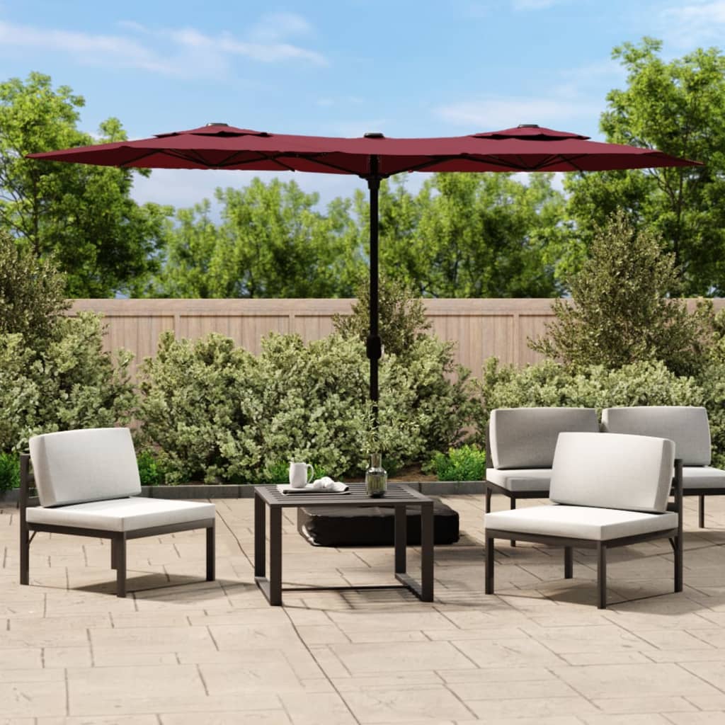 Vidaxl parasol dubbel dak met led 316x145 cm bordeauxrood
