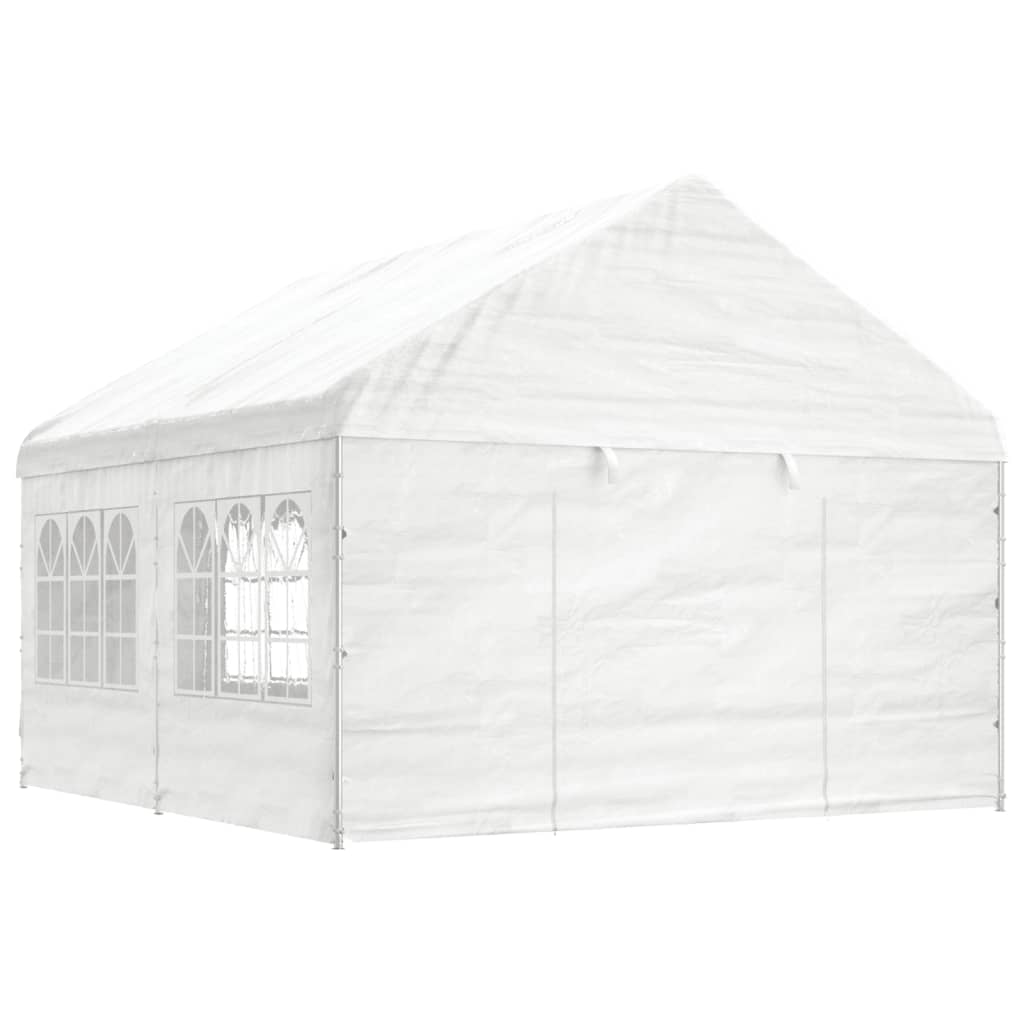 VidaXL Prieel met dak 4,46x4,08x3,22m polyetheen wit