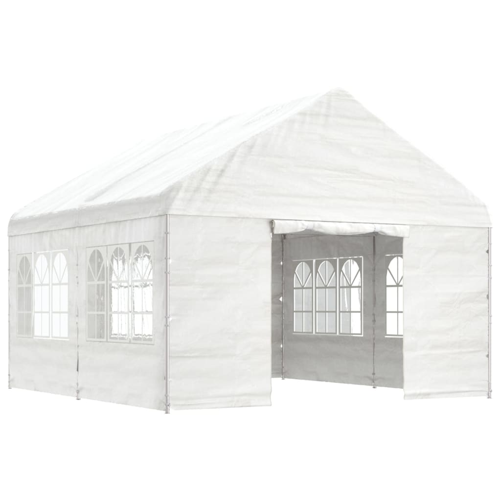 VidaXL Prieel met dak 4,46x4,08x3,22m polyetheen wit