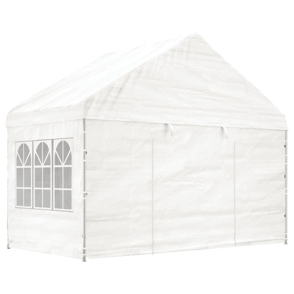 VidaXL Prieel met dak 4,46x4,08x3,22m polyetheen wit