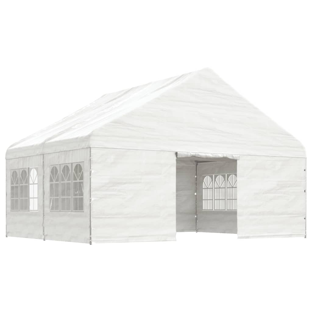 VidaXL Prieel met dak 4,46x5,88x3,75m polyetheen wit