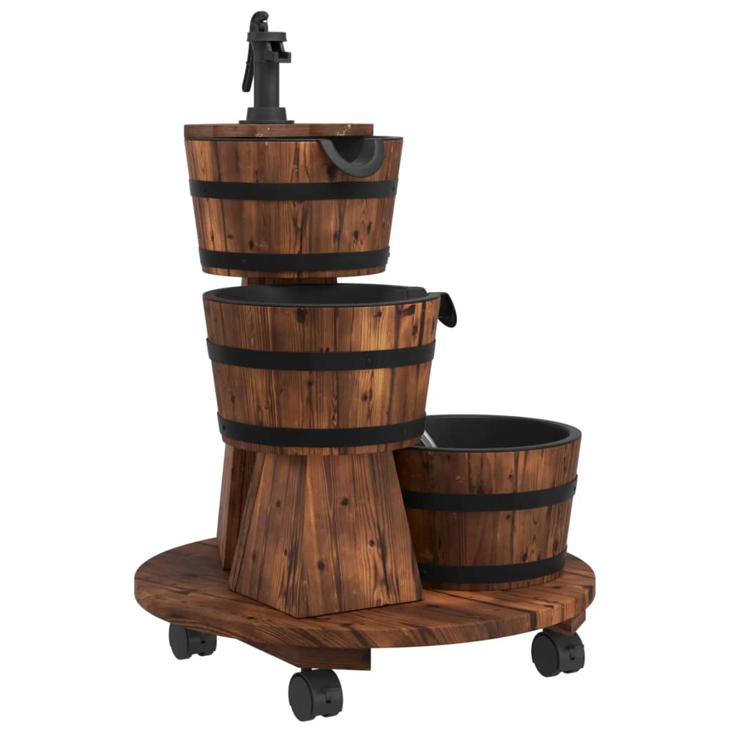 Vidaxl waterfontein met pomp en wieltjes 55x55x80 cm massief vuurhout