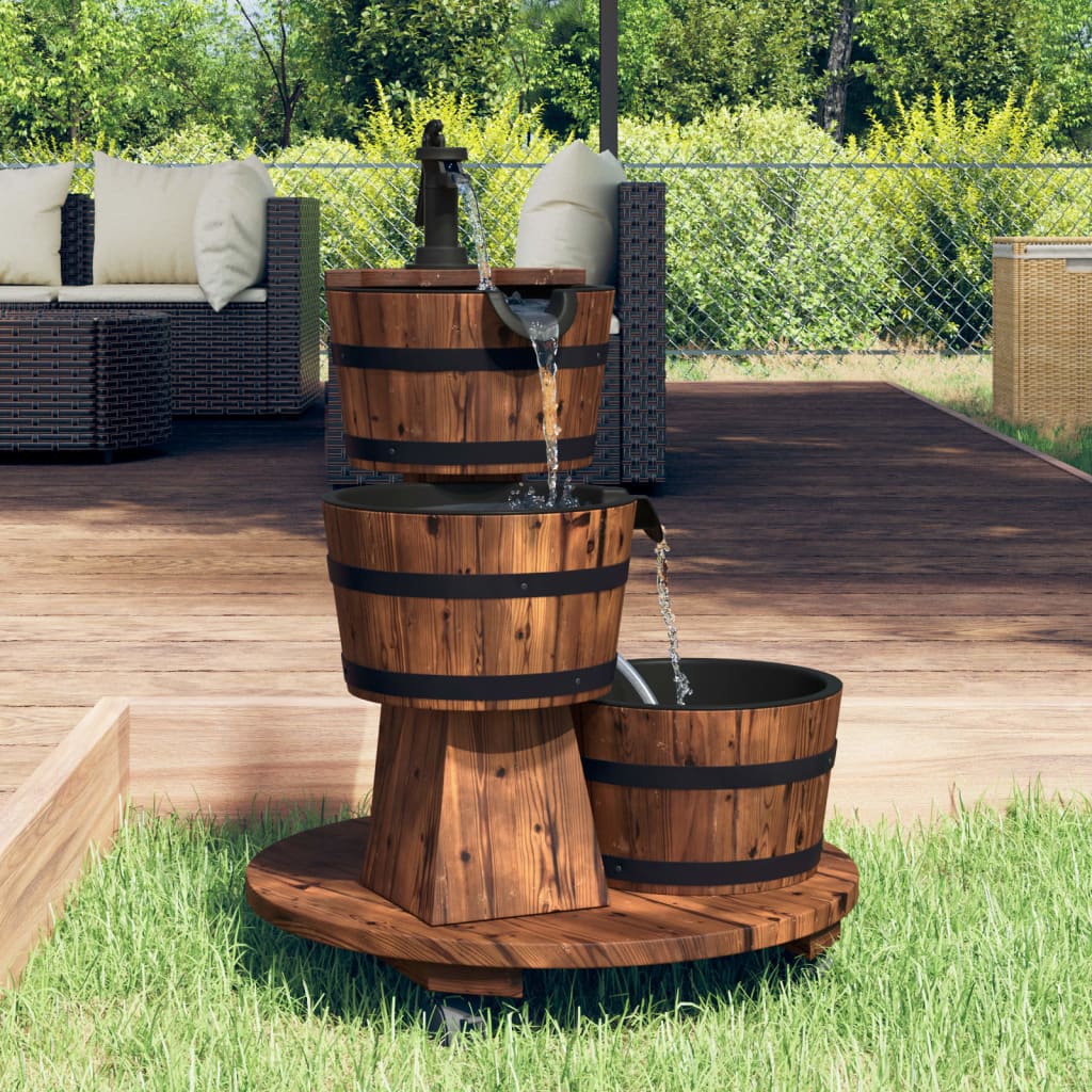Vidaxl waterfontein met pomp en wieltjes 55x55x80 cm massief vuurhout