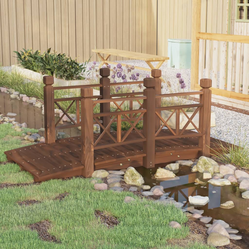 Vidaxl tuinbrug met leuningen 150x67x56 cm massief vuurhout
