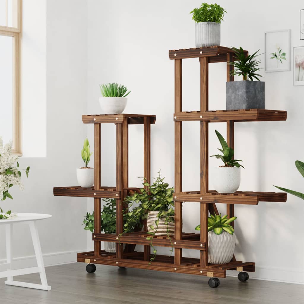 Vidaxl plantenstandaard met wielen 95x25x101 cm massief vuurhout
