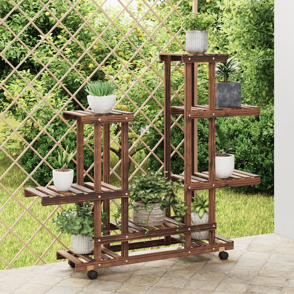 Vidaxl plantenstandaard met wielen 95x25x101 cm massief vuurhout