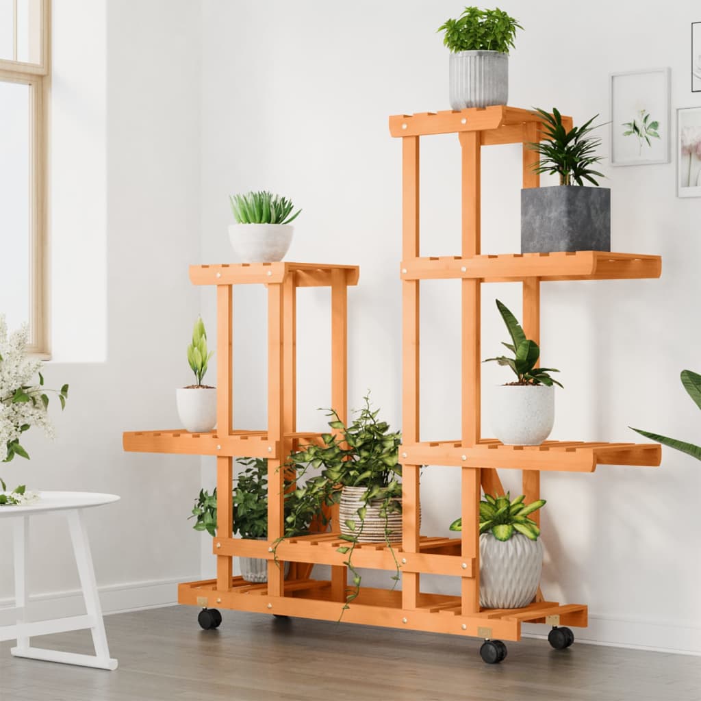 Vidaxl plantenstandaard met wielen 95x25x101 cm massief vuurhout