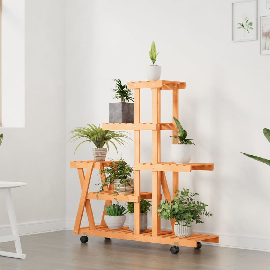 Vidaxl plantenstandaard met wielen 95x25x101 cm massief vuurhout