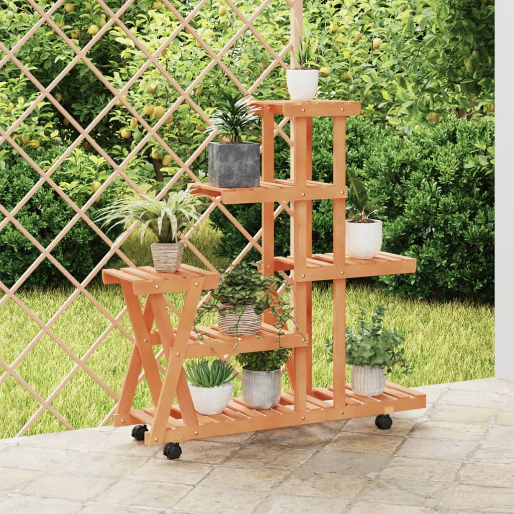 Vidaxl plantenstandaard met wielen 95x25x101 cm massief vuurhout