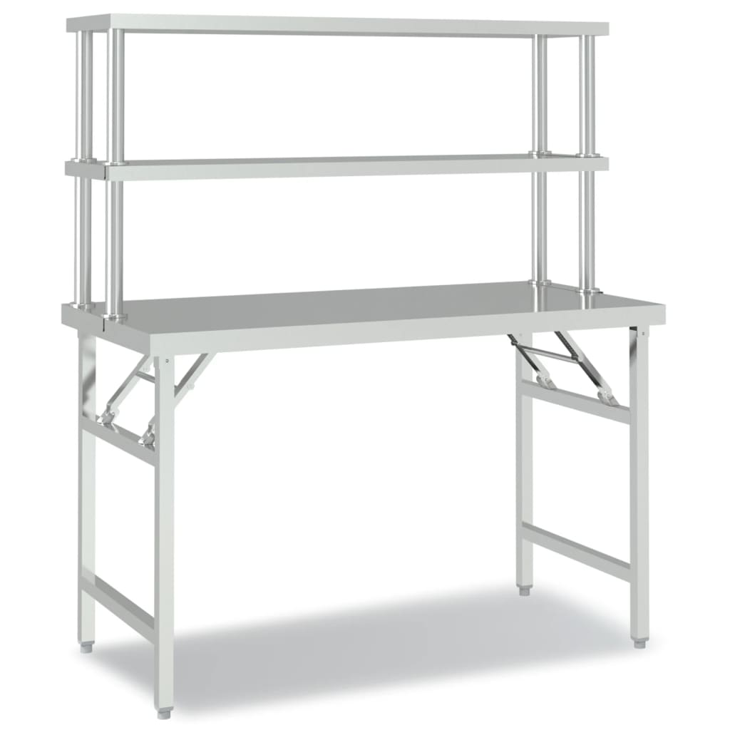 Vidaxl keukenwerktafel met bovenschap 120x60x145 cm roestvrij staal