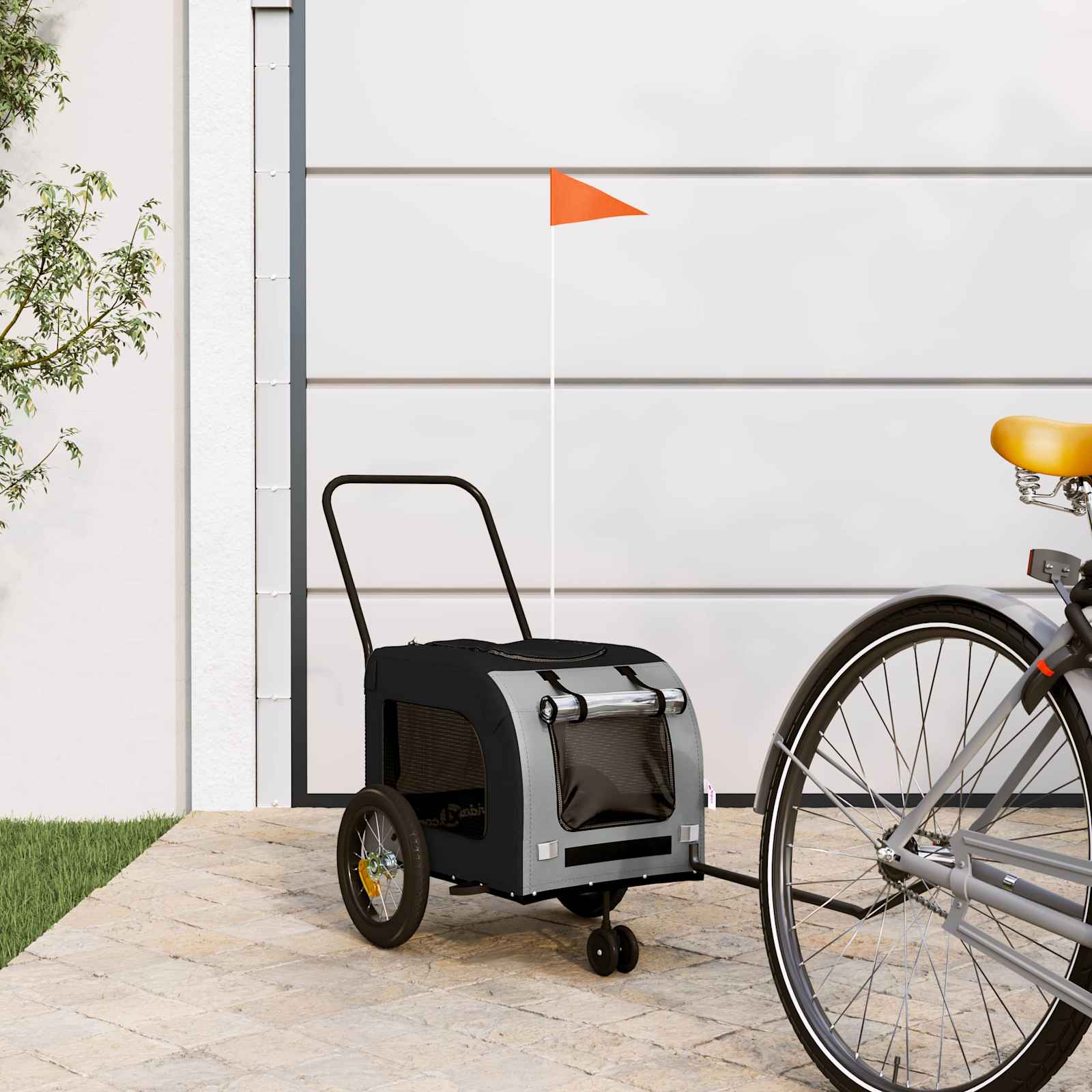 Vidaxl fietskar voor huisdieren grijs en zwart 125 x 53 x 54 cm