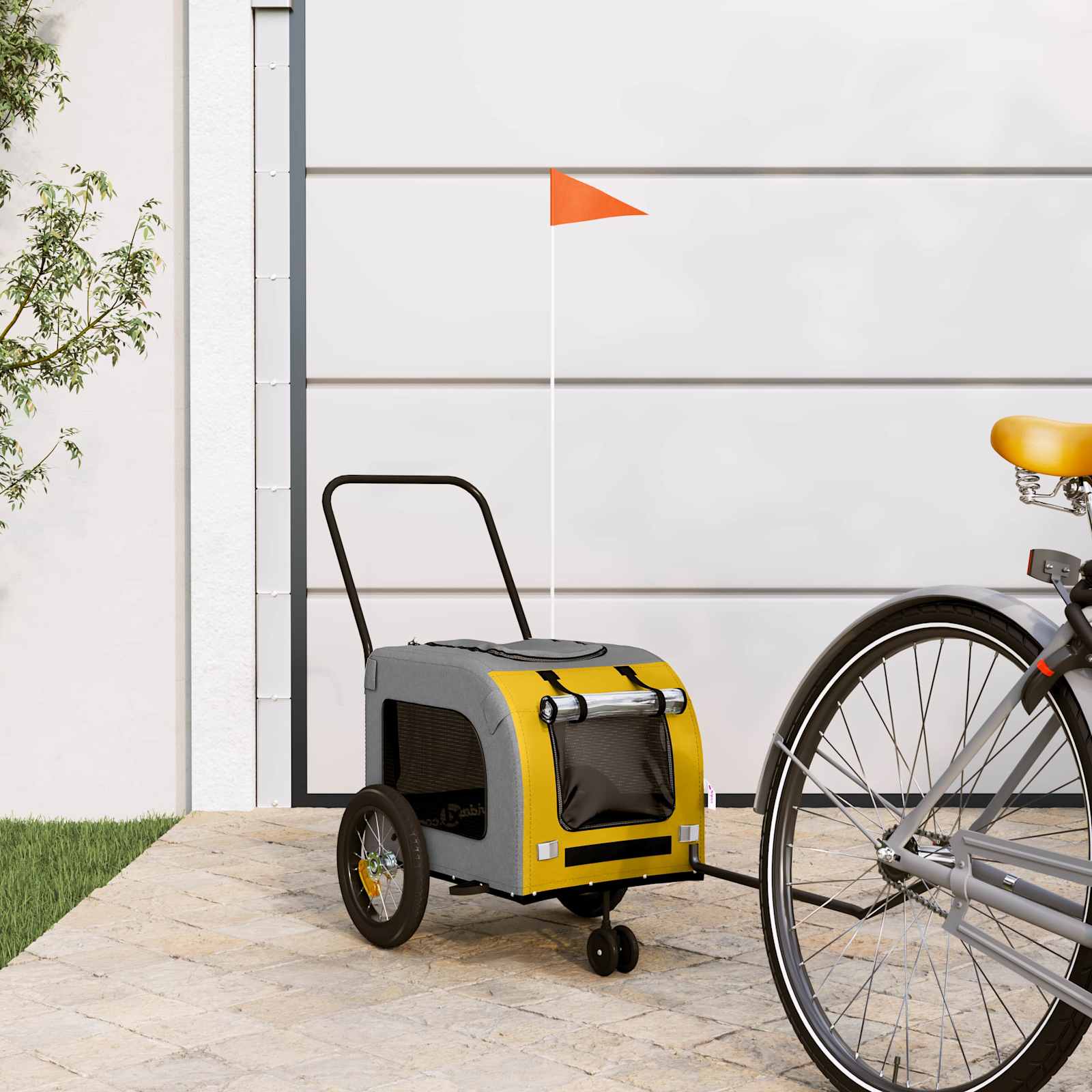 Vidaxl fietskar voor huisdieren geel en grijs 125 x 53 x 54 cm